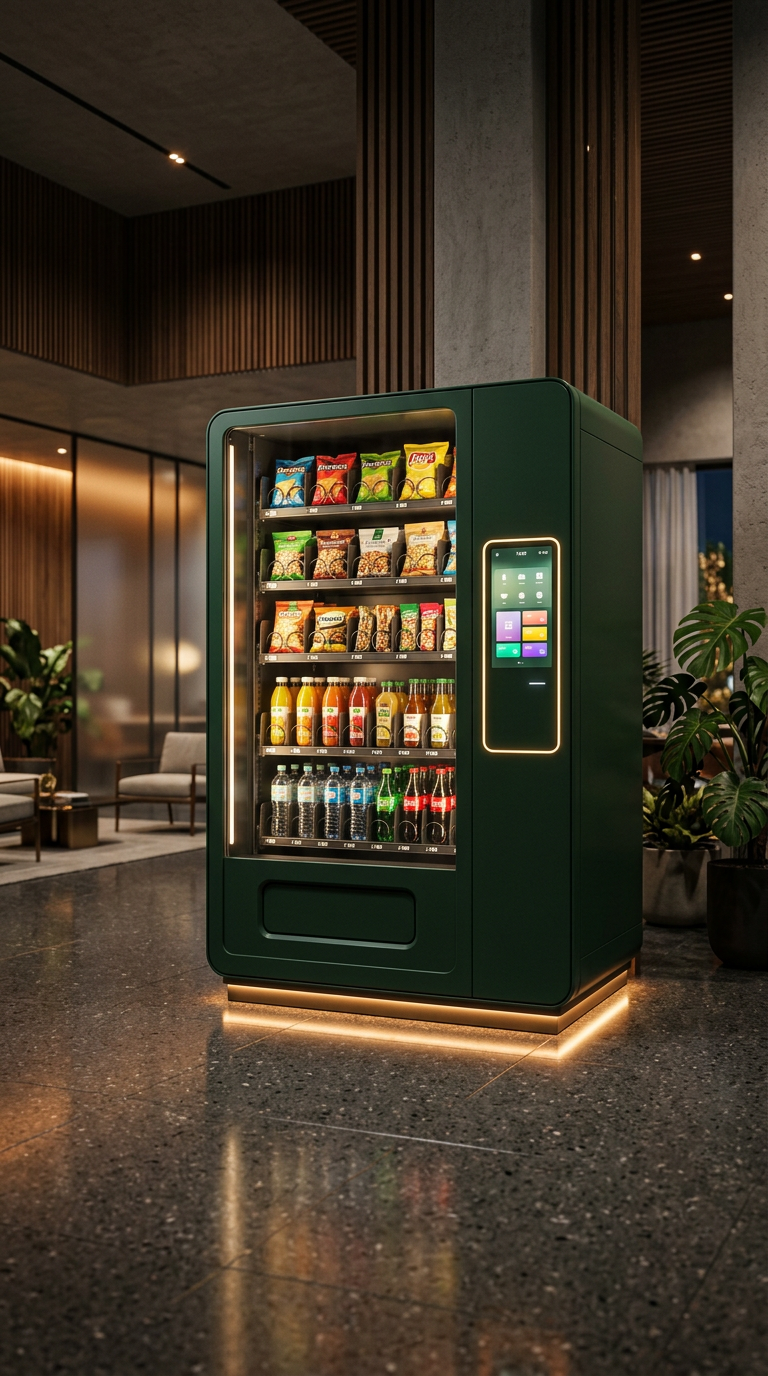 A MOBOVEN station installed in a premium residential lobby with warm ambient lighting